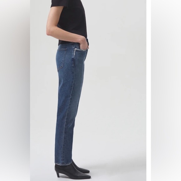 AGOLDE Riley Long High Rise Slim Straight Medium Blue Button Fly Women's Size 29 - Picture 3 of 12